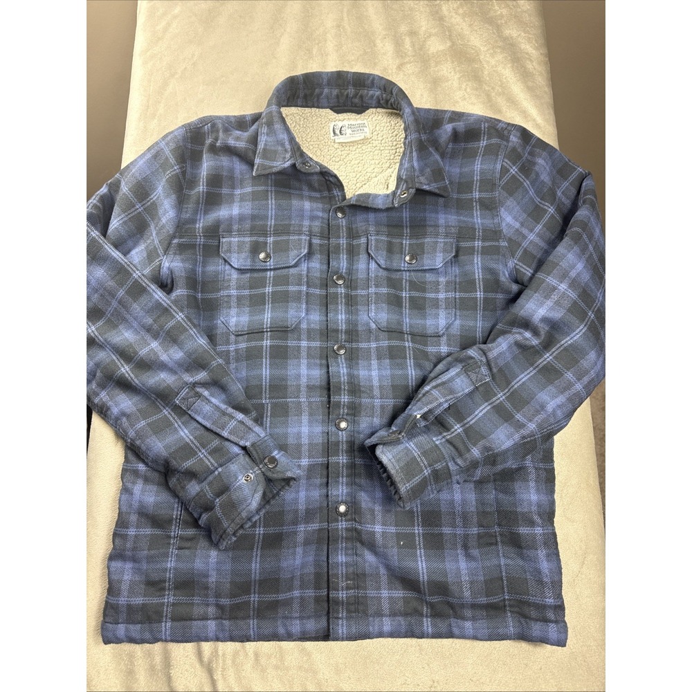 Marmot Men Ridgefield Shacket Sherpa Lined Blue Flannel Shirt Jacket S Button Up